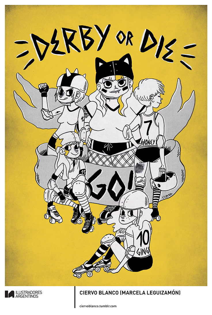 © CIERVO BLANCO (MARCELA LEGUIZAMÓN) | Ilustración para la muestra Roller Derby de Ilustradores Argentinos | #rollerderby | Fotos: https://www.facebook.com/media/set/?set=a.725585730870003.1073741832.100296976732218&type=1