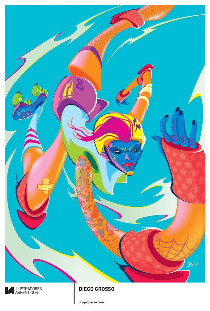 © DIEGO GROSSO | Ilustración para la muestra Roller Derby de Ilustradores Argentinos | #rollerderby | Fotos: https://www.facebook.com/media/set/?set=a.725585730870003.1073741832.100296976732218&type=1