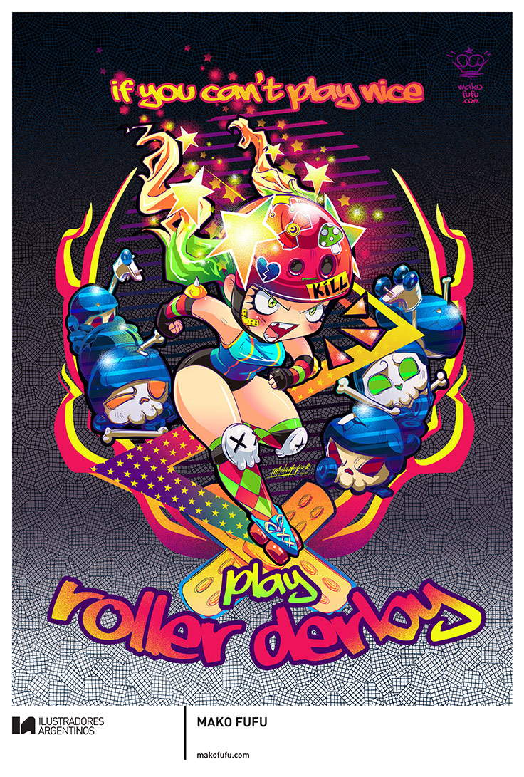 © MAKO FUFU | Ilustración para la muestra Roller Derby de Ilustradores Argentinos | #rollerderby | Fotos: https://www.facebook.com/media/set/?set=a.725585730870003.1073741832.100296976732218&type=1