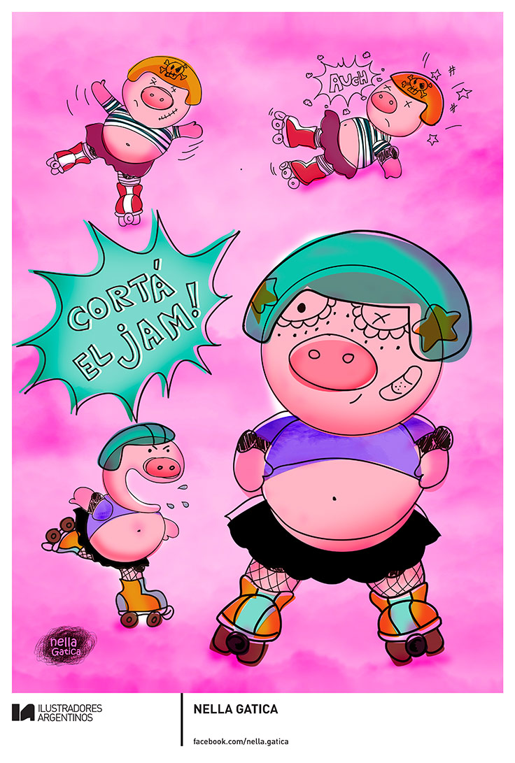 © NELLA GATICA | Ilustración para la muestra Roller Derby de Ilustradores Argentinos | #rollerderby | Fotos: https://www.facebook.com/media/set/?set=a.725585730870003.1073741832.100296976732218&type=1