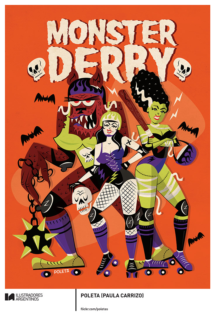 © POLETA (PAULA CARRIZO) | Ilustración para la muestra Roller Derby de Ilustradores Argentinos | #rollerderby | Fotos: https://www.facebook.com/media/set/?set=a.725585730870003.1073741832.100296976732218&type=1
